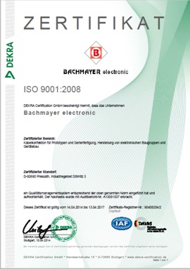 ISO 9001:2000 Zertifikat von BACHMAYER electronic
